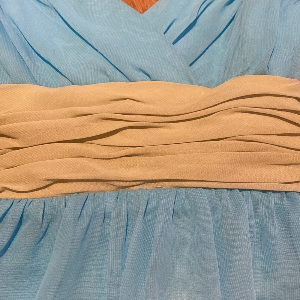 Forever Yours Woodland Fairy Tulle Babydoll Dress Pale Blue & Kiwi Ruched Sash 8 - Picture 2 of 13